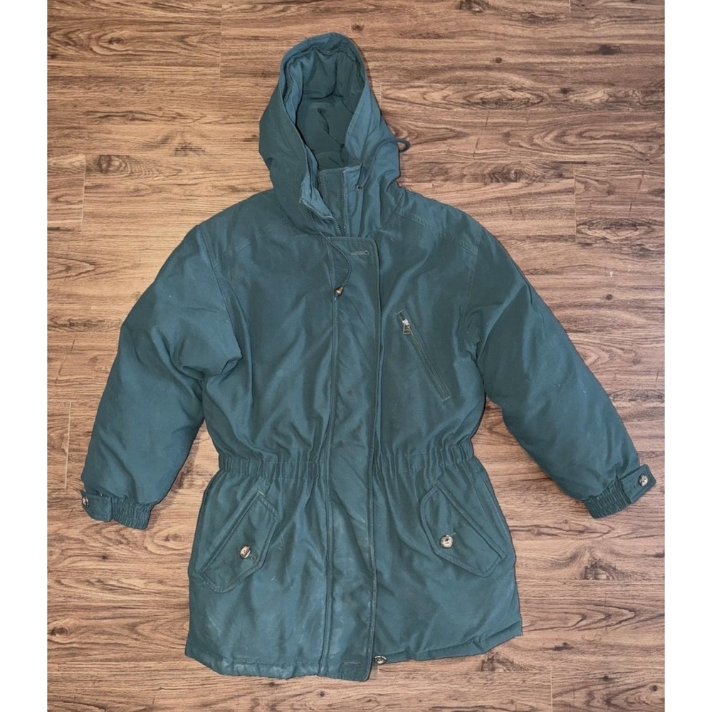 Eddie Bauer Premier Polar Parka Coat Womens Small Green Hooded Goose Down